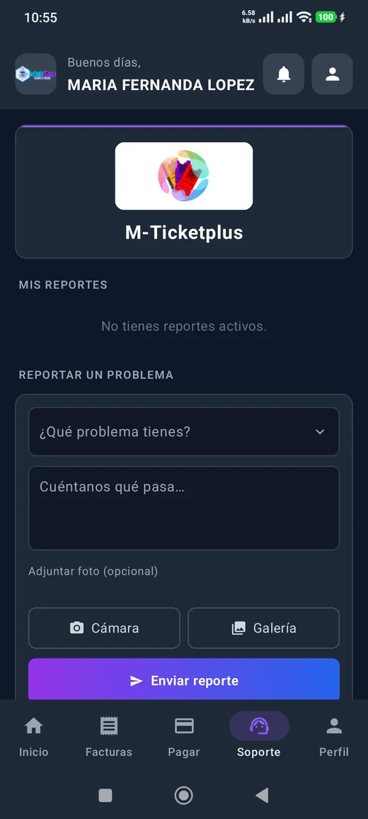 Reportar un problema, con opción de adjuntar foto