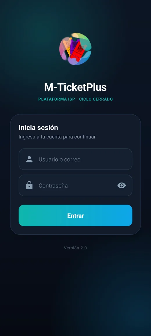 Pantalla de acceso de la plataforma ISP de M-TicketPlus