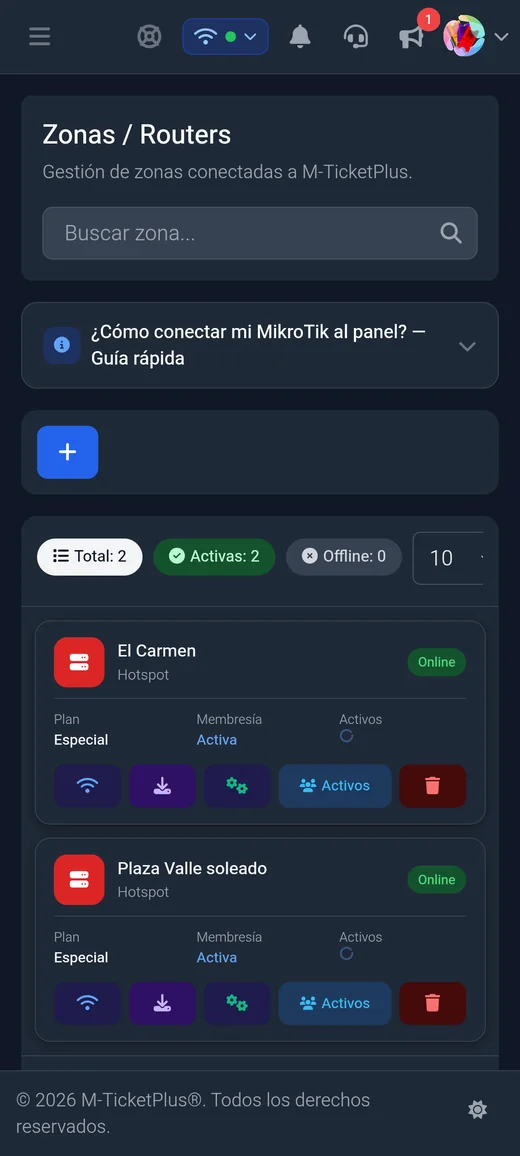 Zonas y routers: cuántas activas y cuántas sin conexión, con su plan y membresía