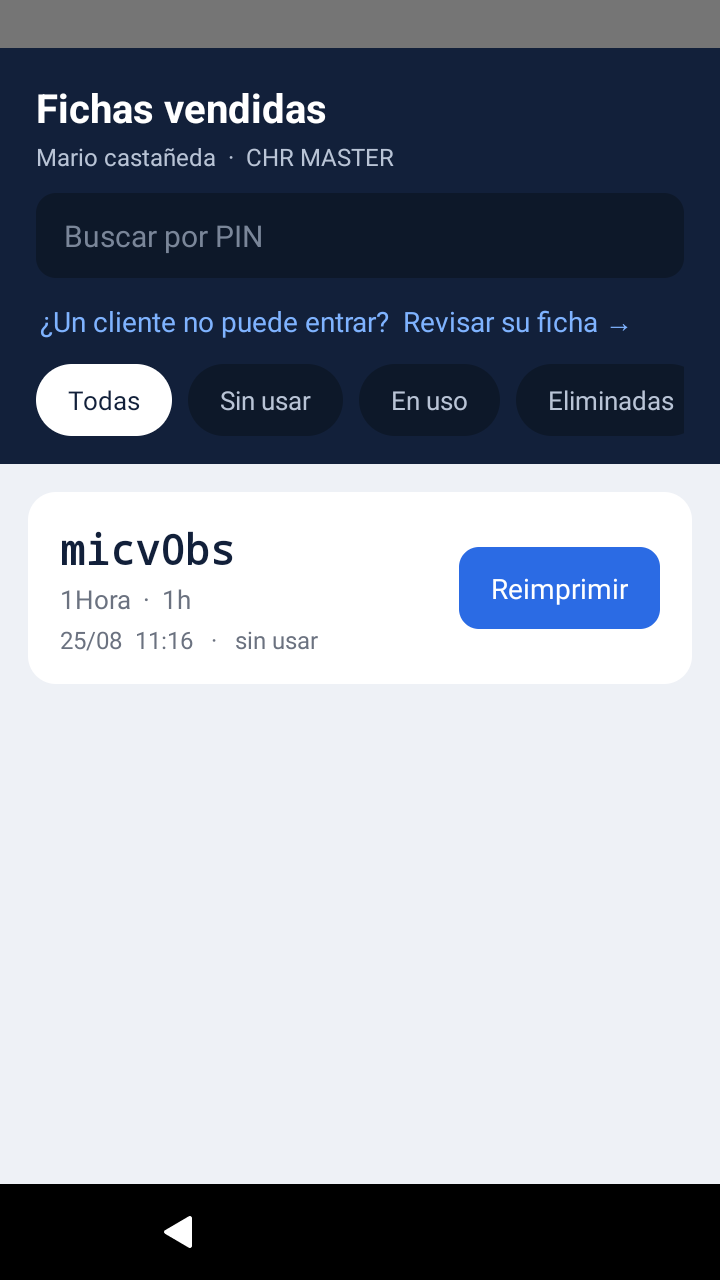 Las últimas fichas, con su botón de reimprimir
