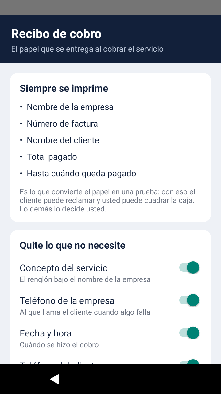 Configurar recibo: el comprobante del cobro